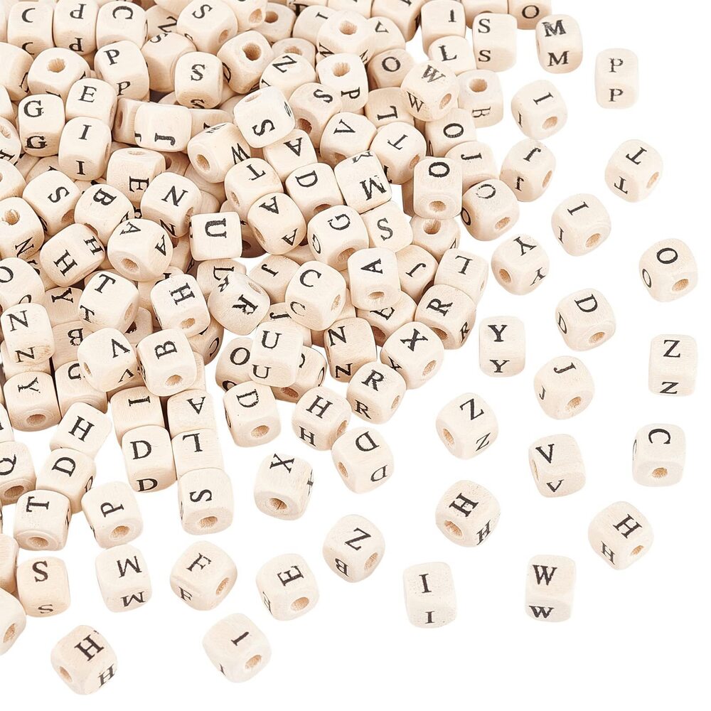3038 1000pcs 8mm Alphabet Wooden Beads Random Letter Wooden Beads Square